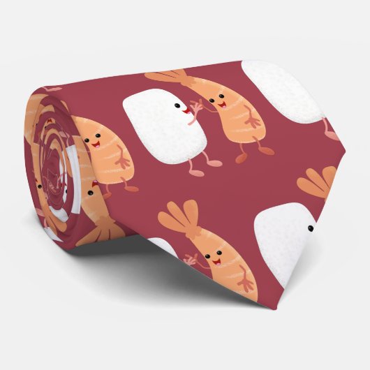Cute sushi rice prawn Vrienden cartoon Stropdas (Opgerold)