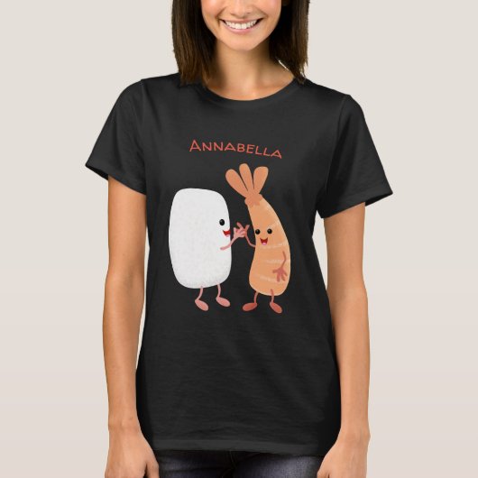 Cute sushi rice prawn Vrienden cartoon T-shirt (Voorkant)