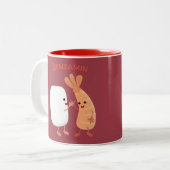 Cute sushi rice prawn Vrienden cartoon Tweekleurige Koffiemok (Voorkant links)