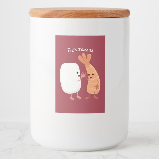 Cute sushi rice prawn Vrienden cartoon Voedselcontainer Etiket (Voorkant)