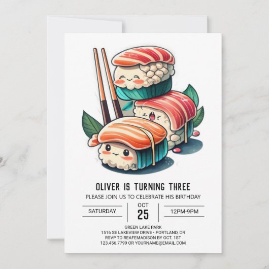 Cute Sushi Roll Printables Verjaardag Kaart (Voorkant)