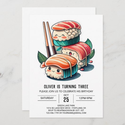 Cute Sushi Roll Printables Verjaardag Kaart (Voorkant / Achterkant)