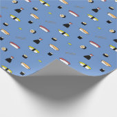 Cute Sushi Roll Set Pattern Nigiri Maki | Blauw Cadeaupapier (Hoek)