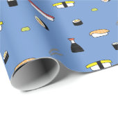 Cute Sushi Roll Set Pattern Nigiri Maki | Blauw Cadeaupapier (Rol Hoek)
