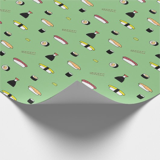 Cute Sushi Roll Set Pattern Nigiri Maki | Groen Cadeaupapier (Hoek)