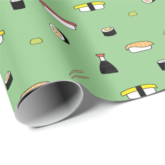 Cute Sushi Roll Set Pattern Nigiri Maki | Groen Cadeaupapier (Rol Hoek)