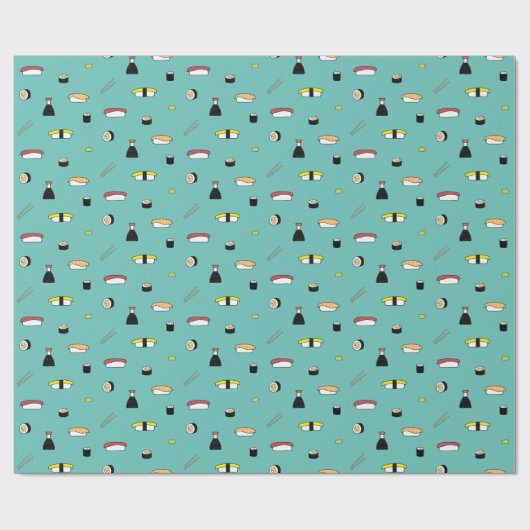 Cute Sushi Roll Set Pattern Nigiri Maki Light Blau Cadeaupapier (Vlak)