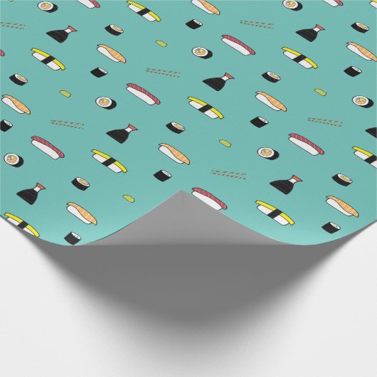 Cute Sushi Roll Set Pattern Nigiri Maki Light Blau Cadeaupapier (Hoek)