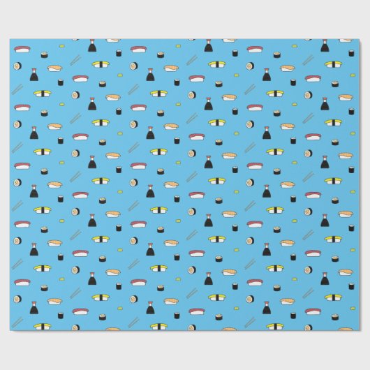 Cute Sushi Roll Set Pattern Nigiri Maki Light Blue Cadeaupapier (Vlak)