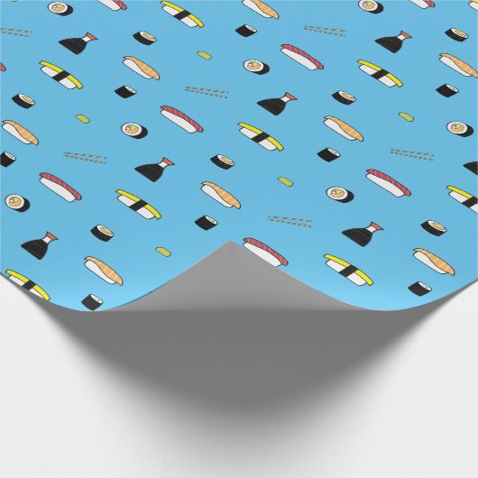 Cute Sushi Roll Set Pattern Nigiri Maki Light Blue Cadeaupapier (Hoek)