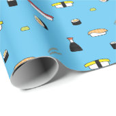 Cute Sushi Roll Set Pattern Nigiri Maki Light Blue Cadeaupapier (Rol Hoek)