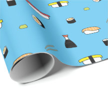 Cute Sushi Roll Set Pattern Nigiri Maki Light Blue