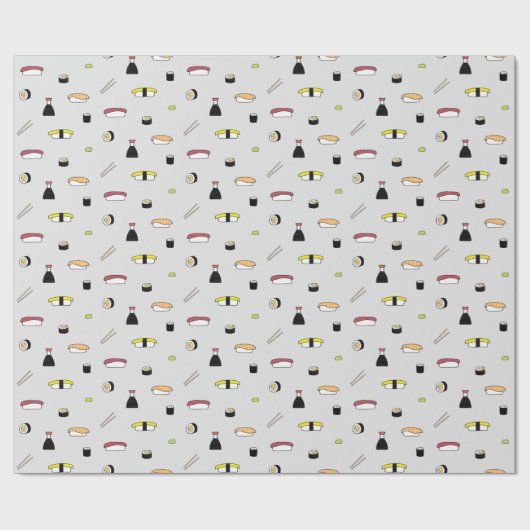 Cute Sushi Roll Set Pattern Nigiri Maki Light Grey Cadeaupapier (Vlak)