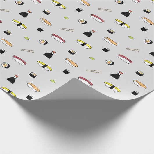 Cute Sushi Roll Set Pattern Nigiri Maki Light Grey Cadeaupapier (Hoek)