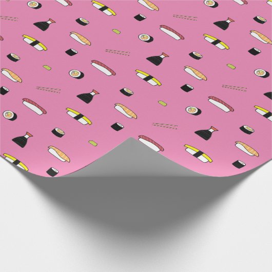 Cute Sushi Roll Set Pattern Nigiri Maki Light Roze Cadeaupapier (Hoek)