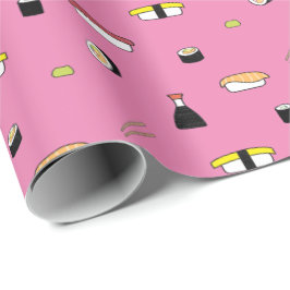 Cute Sushi Roll Set Pattern Nigiri Maki Light Roze Cadeaupapier
