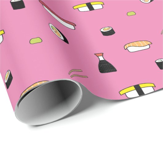 Cute Sushi Roll Set Pattern Nigiri Maki Light Roze Cadeaupapier (Rol Hoek)