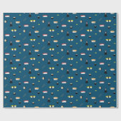Cute Sushi Roll Set Pattern Nigiri Maki Ocean Blue Cadeaupapier (Vlak)