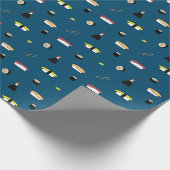 Cute Sushi Roll Set Pattern Nigiri Maki Ocean Blue Cadeaupapier (Hoek)
