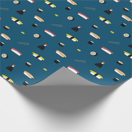 Cute Sushi Roll Set Pattern Nigiri Maki Ocean Blue Cadeaupapier (Hoek)