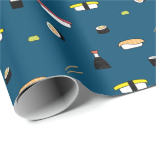 Cute Sushi Roll Set Pattern Nigiri Maki Ocean Blue Cadeaupapier