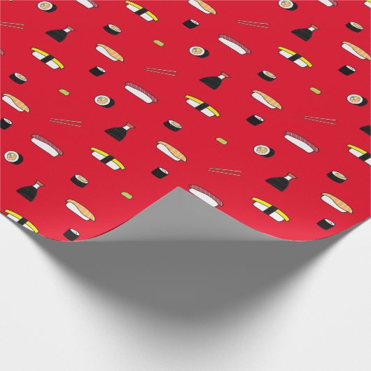 Cute Sushi Roll Set Pattern Nigiri Maki | Rood Cadeaupapier (Hoek)