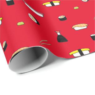 Cute Sushi Roll Set Pattern Nigiri Maki   Rood Cadeaupapier