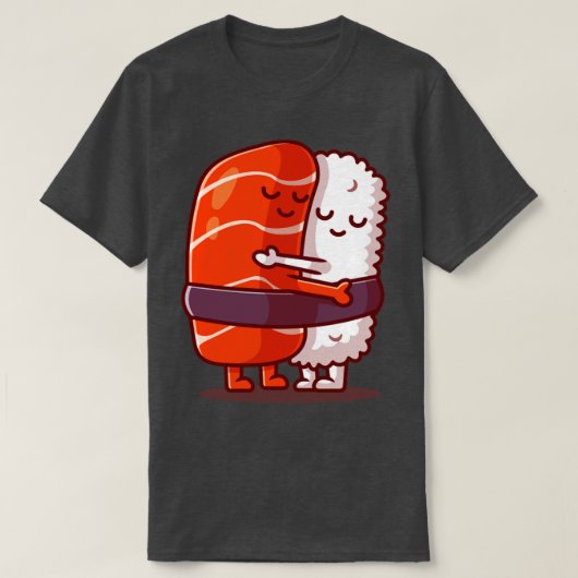 Cute Sushi Salmon Couple Hug Cartoon T-shirt (Design voorkant)