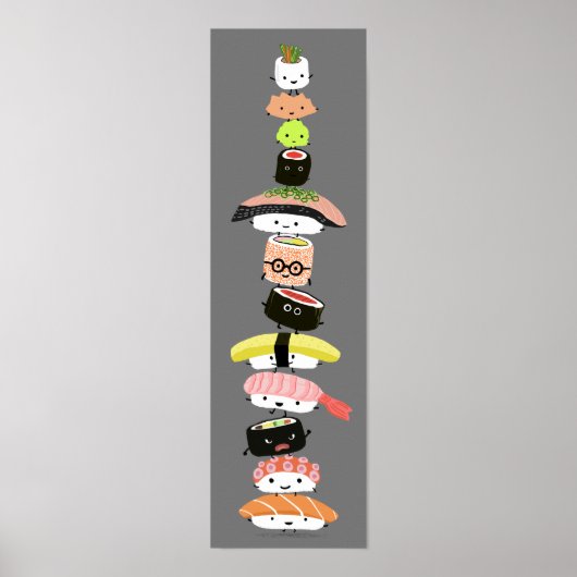 Cute Sushi Stack - Tower van Kawaii Sushi Friends Poster (Voorkant)