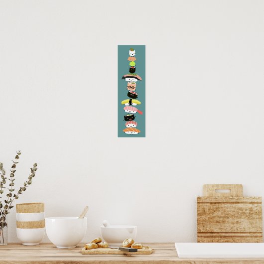 Cute Sushi Stack - Tower van Kawaii Sushi Friends Poster (Keuken)