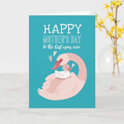 Cute Swan Animal Cartoon Happy Moederdag Kaart (Gele Bloem)