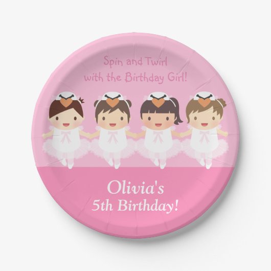 Cute Swan Ballerina Birthday Party Supplies Papieren Bordje (Voorkant)