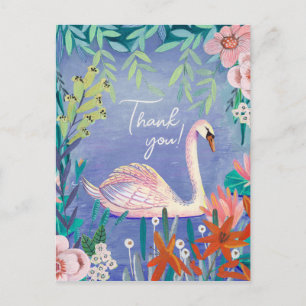 Cute Swan Bird Elegant Blue Hartelijk dank Briefkaart