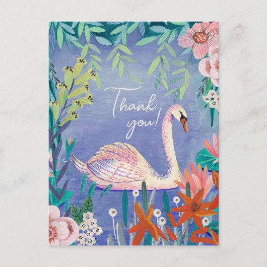Cute Swan Bird Elegant Blue Hartelijk dank Briefkaart (Voorkant)
