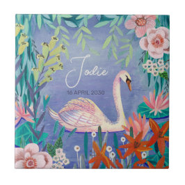 Cute Swan Bird Elegant Blue & Pink Baby shower Tegeltje