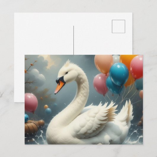 cute swan briefkaart (Voorkant / Achterkant)