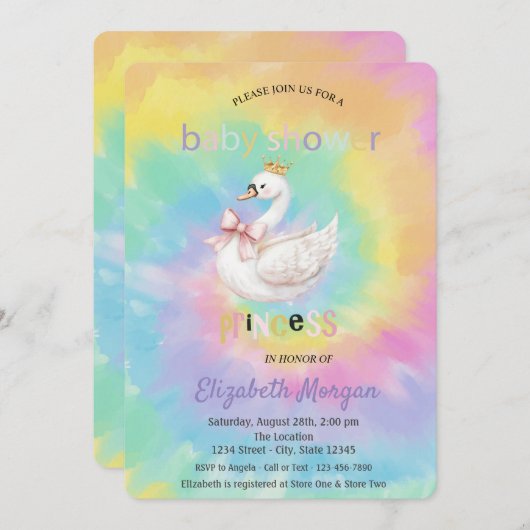 Cute Swan Crown Bow Tie Dye Baby Shower  Kaart (Voorkant / Achterkant)