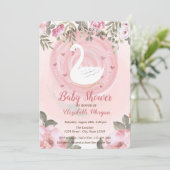 Cute Swan, Floral Baby shower Invitation Kaart (Staand voorkant)