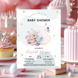 Cute Swan Flower Clouds Baby shower Kaart