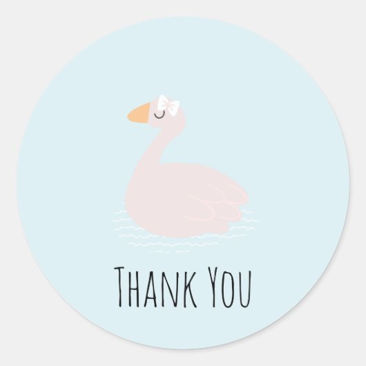 Cute Swan Girls Pink Birthday Hartelijk dank Ronde Sticker (Voorkant)