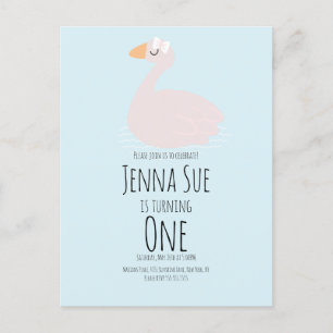 Cute Swan Girls Pink Birthday Party Invitation Briefkaart
