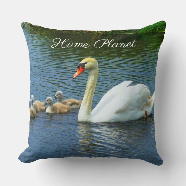 Cute Swan Lake & Home Planet Calligrafie Kussen (Voorkant)