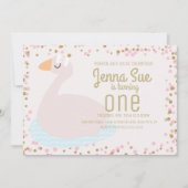 Cute Swan Pink Bow Confetti Girls Birthday Party Kaart (Voorkant)