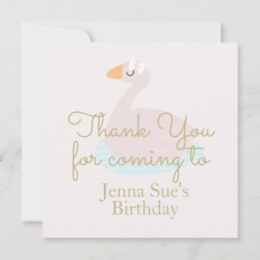 Cute Swan Pink Bow Girls Birthday Party Hartelijk (Voorkant)