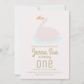 Cute Swan Pink Bow Girls Birthday Party Kaart (Voorkant)