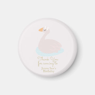 Cute Swan Pink Bow Girls Birthday Party Magneet