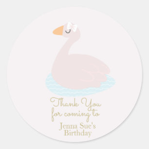 Cute Swan Pink Bow Girls Birthday Party Ronde Sticker