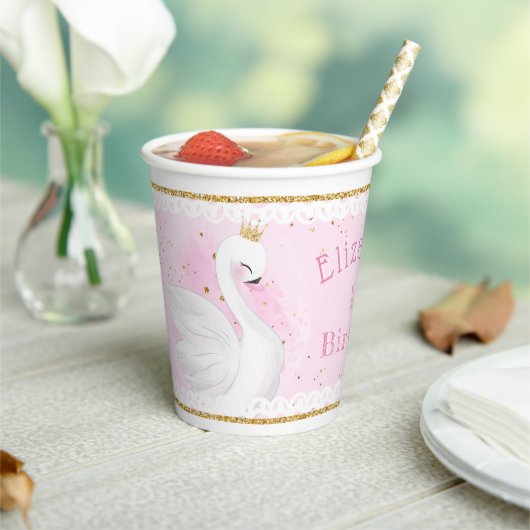 Cute Swan Princess Birthday Paper cup Papieren Bekers (Insitu)