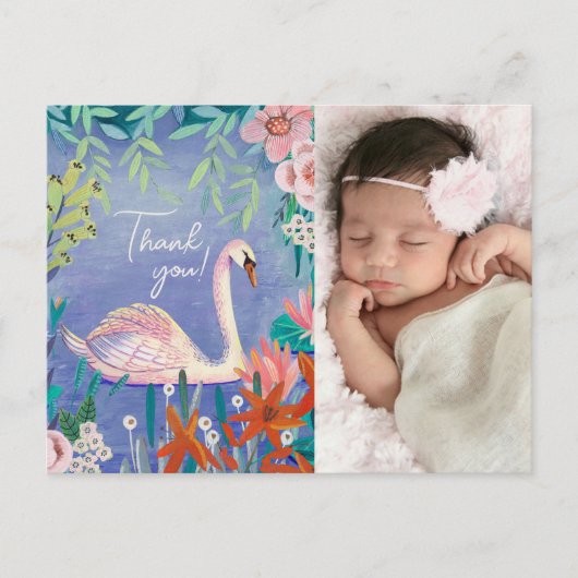 Cute Swan Princess Floral Hartelijk dank Briefkaart (Voorkant)