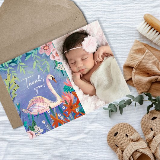 Cute Swan Princess Floral Hartelijk dank Briefkaart